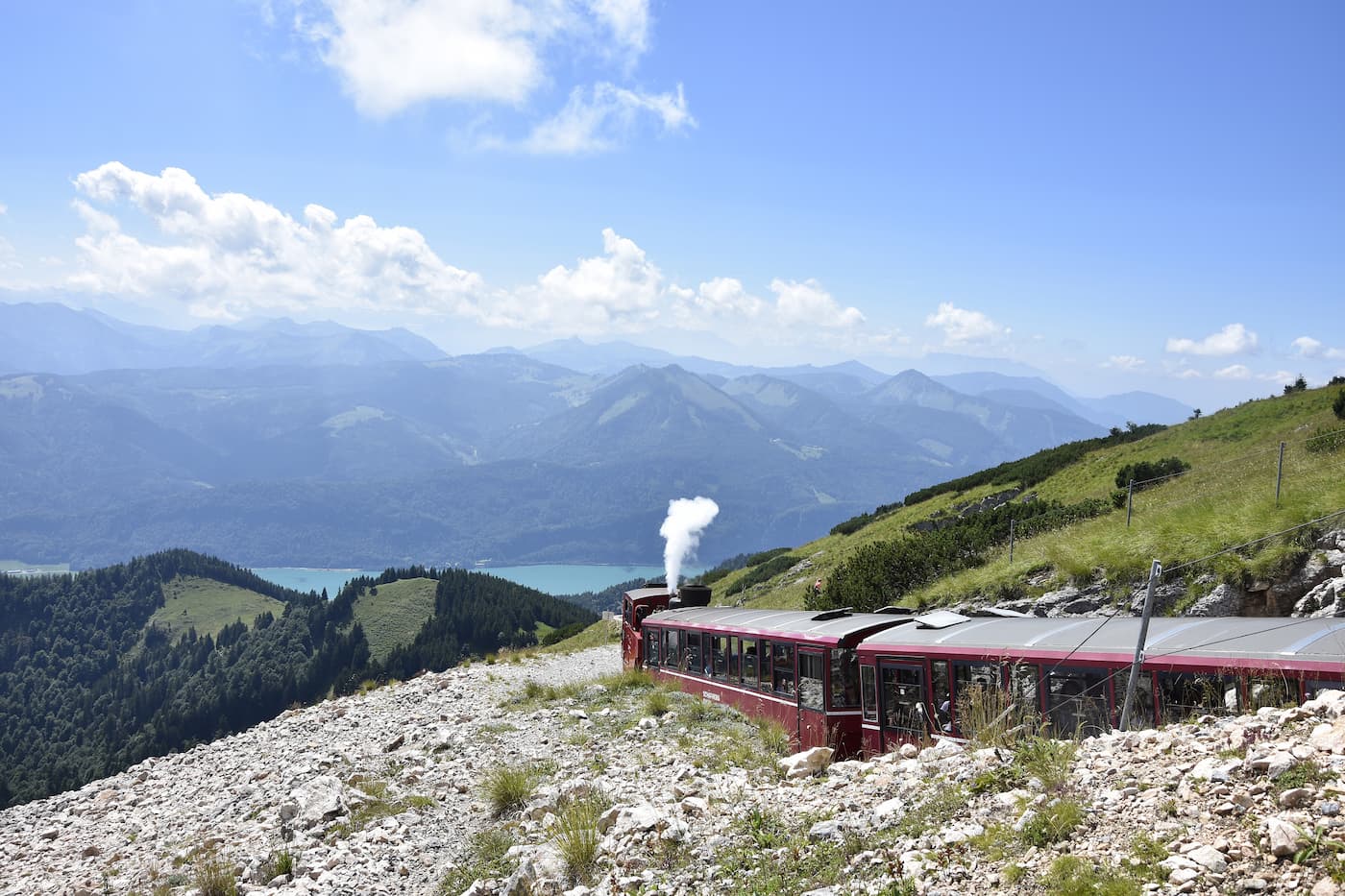 Le train arrive au sommet du Schafberg