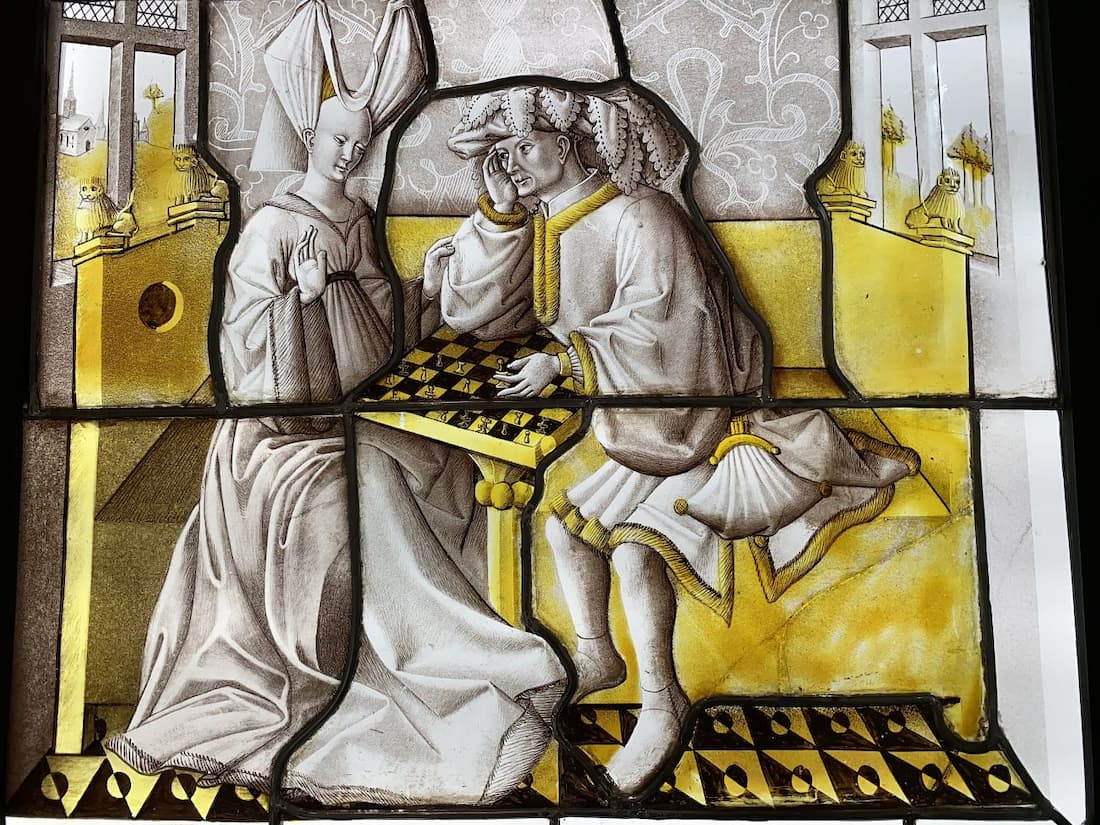 Paris - Musée de Cluny : vitrail joueurs d'échecs