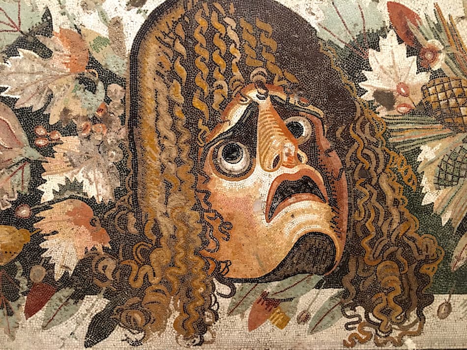Mosaïque représentant une scène de théâtre antique Naples
