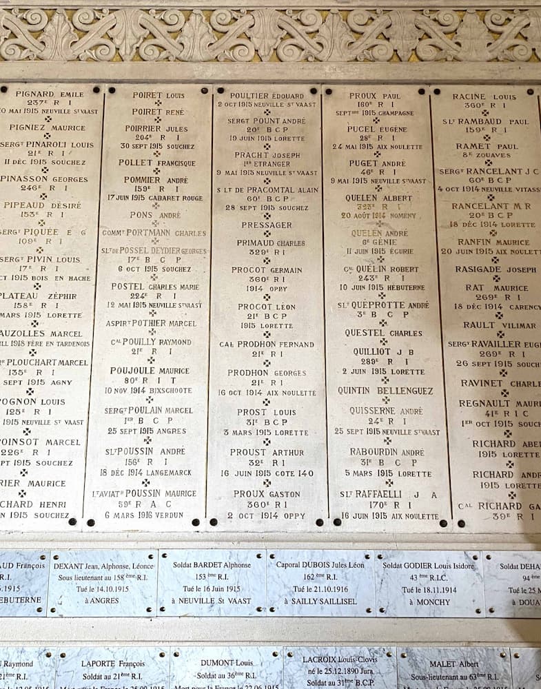 Noms des soldats morts pendant la bataille d’Arras en 1917 