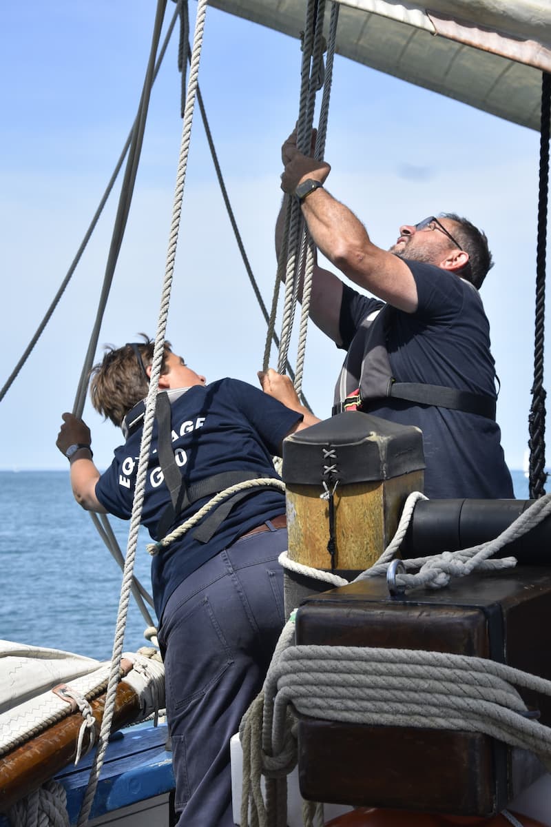 L'équipage de La Granvillaise affale les voiles avant le retour au port de Granville
