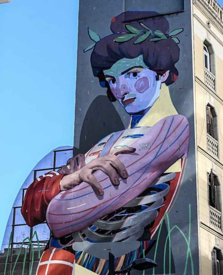 Fresque murale aux Jardins de les Tres Xemeneies dans le quartier de Poble-sec à Barcelone